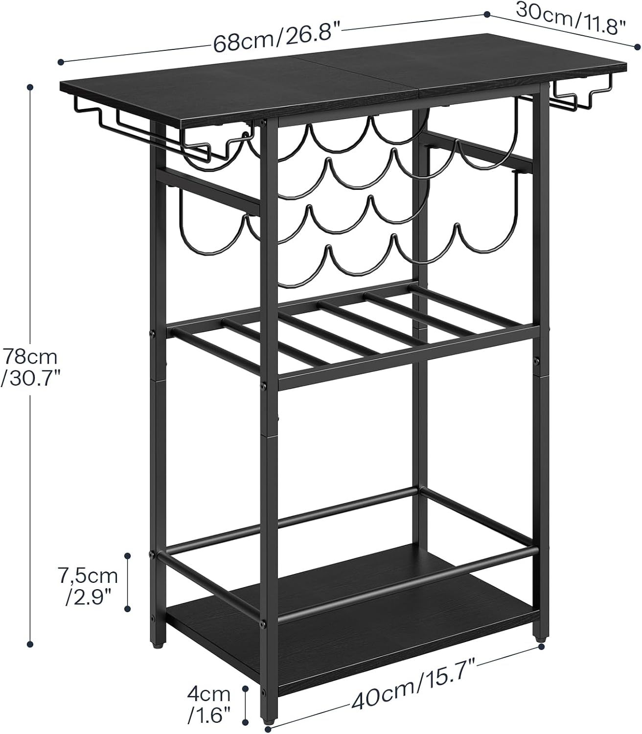 HOOBRO 5-Tier Wine Rack with Glass Holder, Wine Storage Freestanding Floor, Versatile Corner Liquor Cabinet, Alcohol Bottle Display Shelf for Home Bar, Kitchen, Living Room, Black BB68JJ01