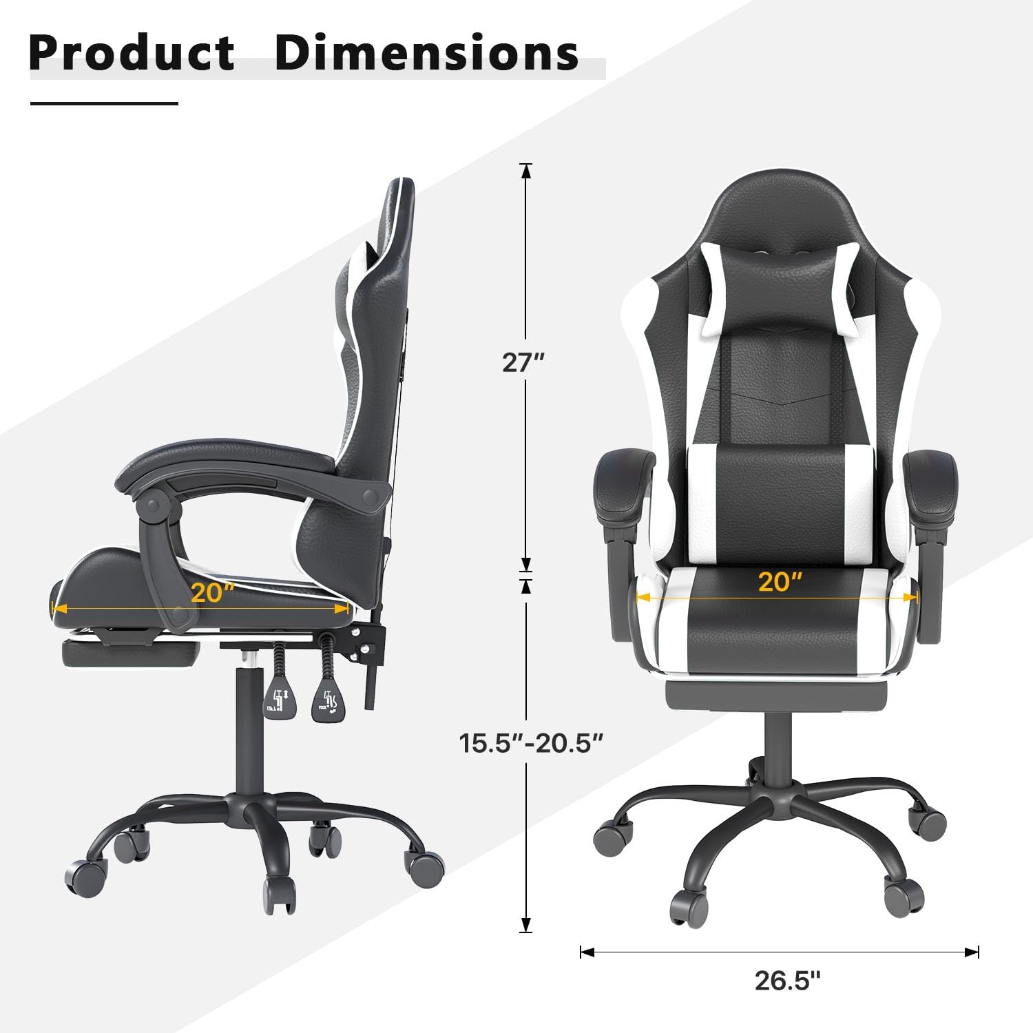 OS MOTOR Gaming Chair with Headrest and Lumbar Support, Ergonomic High Back Office Chair, Racing Style Executive Computer Desk Chair, Leather Adjustable Swivel Task Chair for Home Office (White)