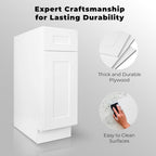 Hollywood Fabiani Design Base Kitchen Cabinet - 9 in. W x 24 in. D x 34.5 in. H, Shaker White, Solid Wood Frame, 1/2-Inch Cabinet-Grade Plywood Box, Soft-Close Door, Ready to Assemble