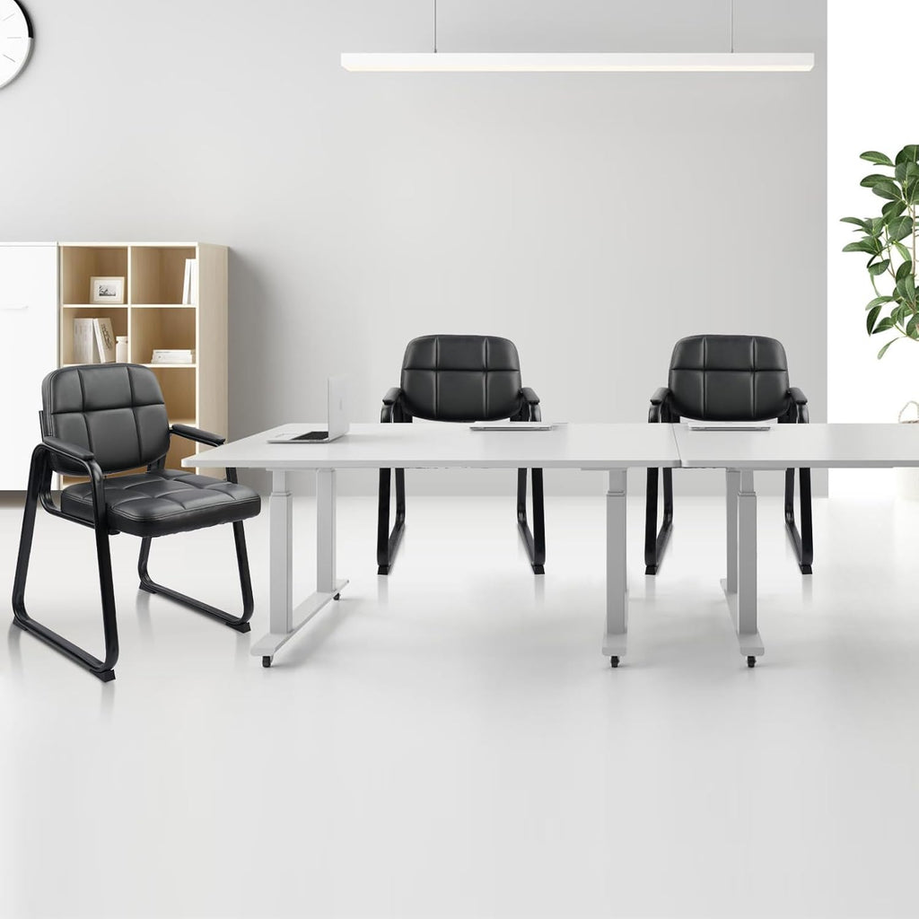 CLATINA Reception Chairs Set of 4, Leather Guest Chairs with Padded Arms and Sled Base, Waiting Room Chair No Wheels, Computer Desk Chair for Office, Home, Break Conference Meeting Room, School, Black