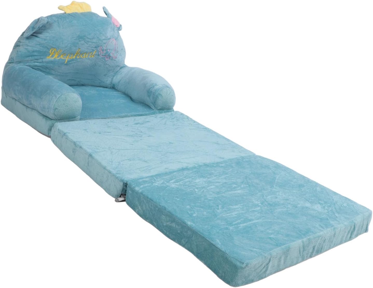 Foldable Kids Sofa, 2 in 1 Open Couch Sleeper for Children, Elephant Embroidery Pattern Comfy Sponge Sofa with Lightweight Portable Design for Bedrooms and Playrooms (Folding in Thirds)