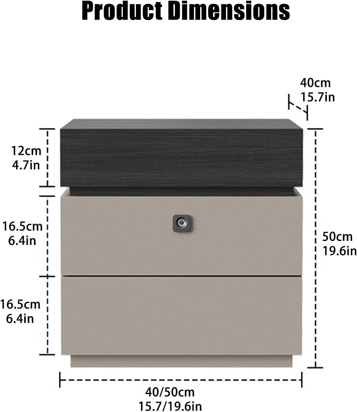 Fingerprint Lock Bedside Table with Drawers, Bed end Table with Drawer, Modern Nightstand with 3 Drawers, Bedside Cabinet for Living Room/Bedroom(Black-A2,15.7 * 15.7 * 19.6in)