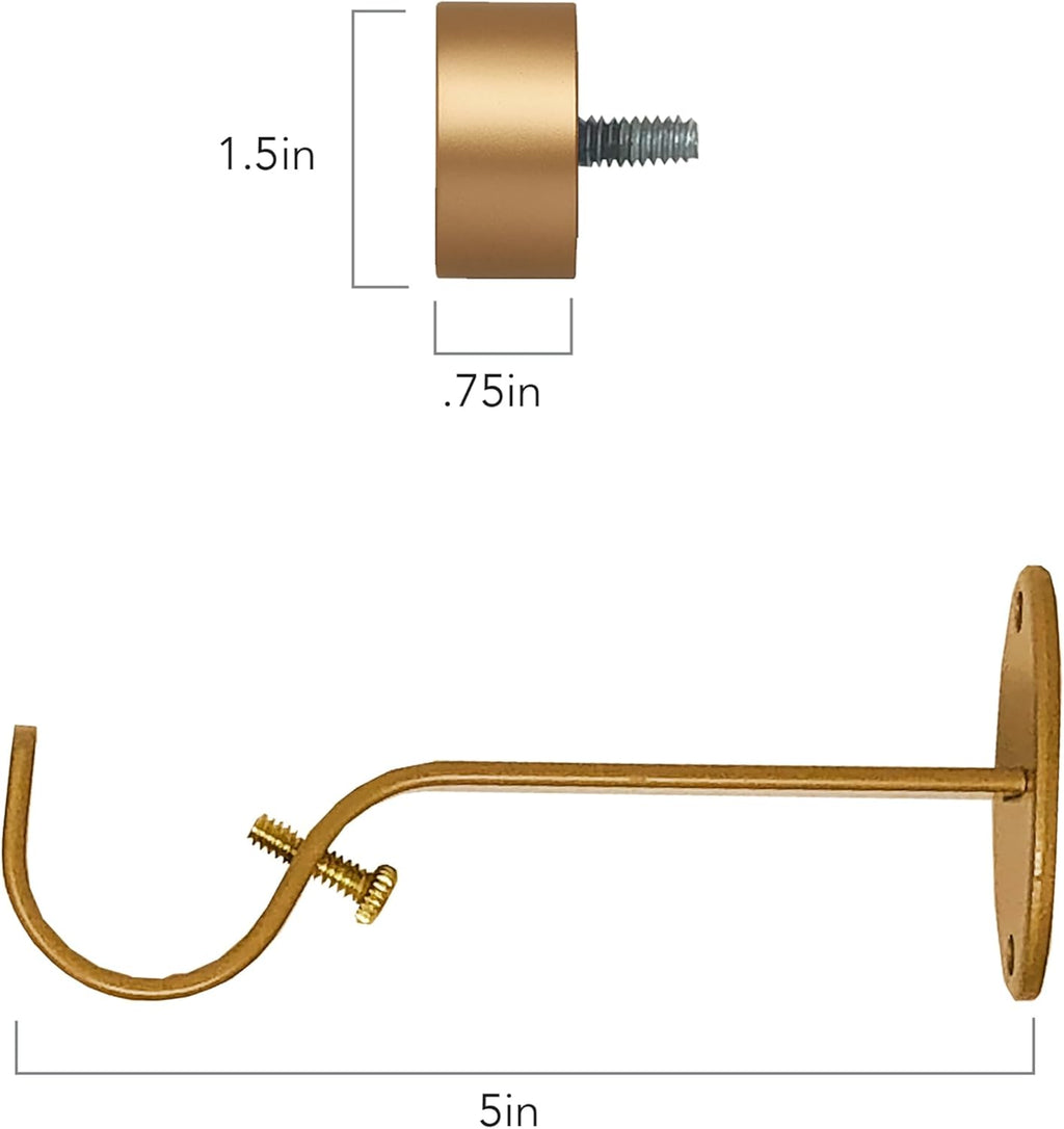 Elrene Home Fashions Serena Single Curtain Rod for Curtains and Drapery with Contemporary Cap Finials, 1-Inch Diameter, 86" - 120" Adjustable Rod, Soft Gold