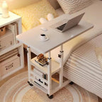 Height Adjustable c Table with Wheels, Small Overbed Tables, End Table with Storage Shelves, Sofa Desk Hospital Laptop Stand Drawing Desk Mobile Couch Snack Side Desks with Tiltable Drawing Board