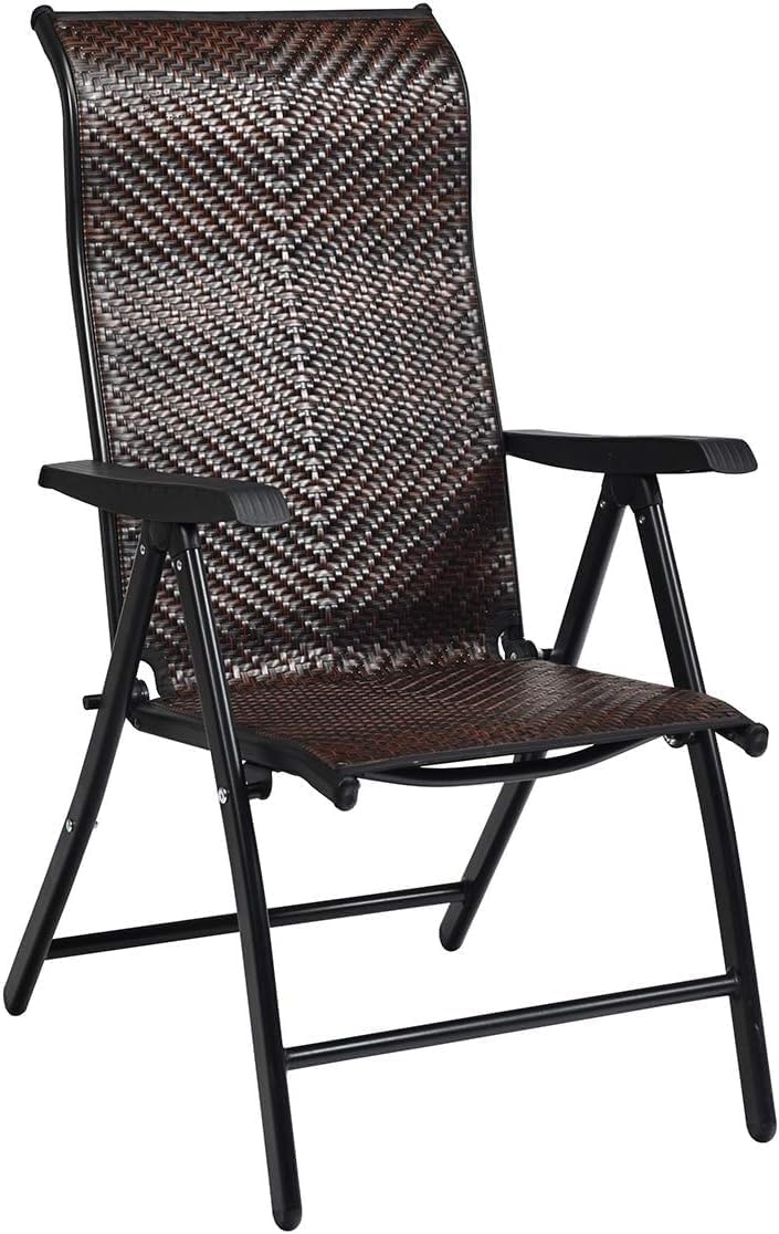 Tangkula Foldable Patio Wicker Dining Chairs Set of 4, Portable High Back Outdoor Wicker Chair with 5-Level Adjustable Backrest, No Assembly Reclining Chairs for Porch Deck Garden Balcony (4)