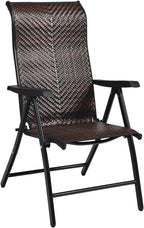 Tangkula Foldable Patio Wicker Dining Chairs Set of 4, Portable High Back Outdoor Wicker Chair with 5-Level Adjustable Backrest, No Assembly Reclining Chairs for Porch Deck Garden Balcony (4)