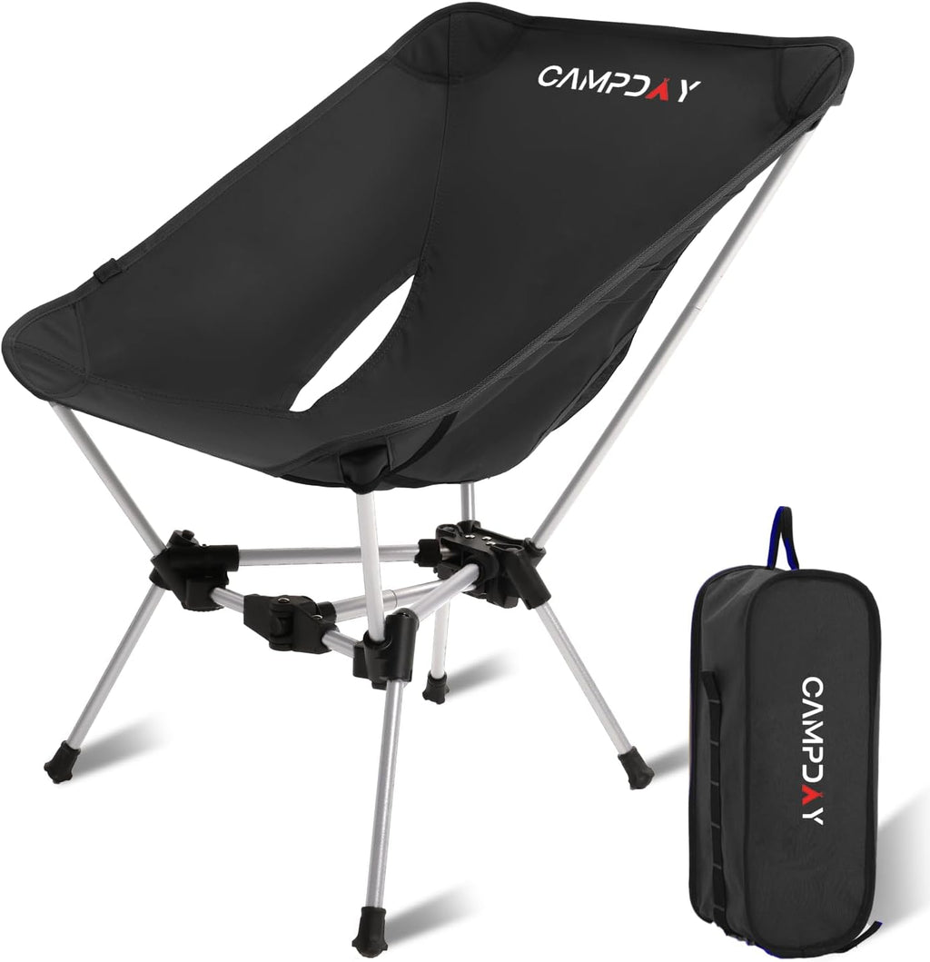 Camping Chair Backpacking Portable Hiking Ultralight Small Lightweight Folding Chair for Outdoor Camp Beach Picnic Concert, Supports 330lbs (Black,1PCS)