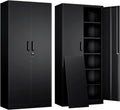 Yizosh Metal Garage Storage Cabinet with 2 Doors and 5 Adjustable Shelves - 71" Steel Lockable File Cabinet,Locking Tool Cabinets for Office,Home,Garage,Gym,School (Black)