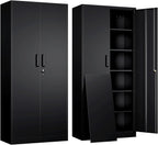 Yizosh Metal Garage Storage Cabinet with 2 Doors and 5 Adjustable Shelves - 71" Steel Lockable File Cabinet,Locking Tool Cabinets for Office,Home,Garage,Gym,School (Black)