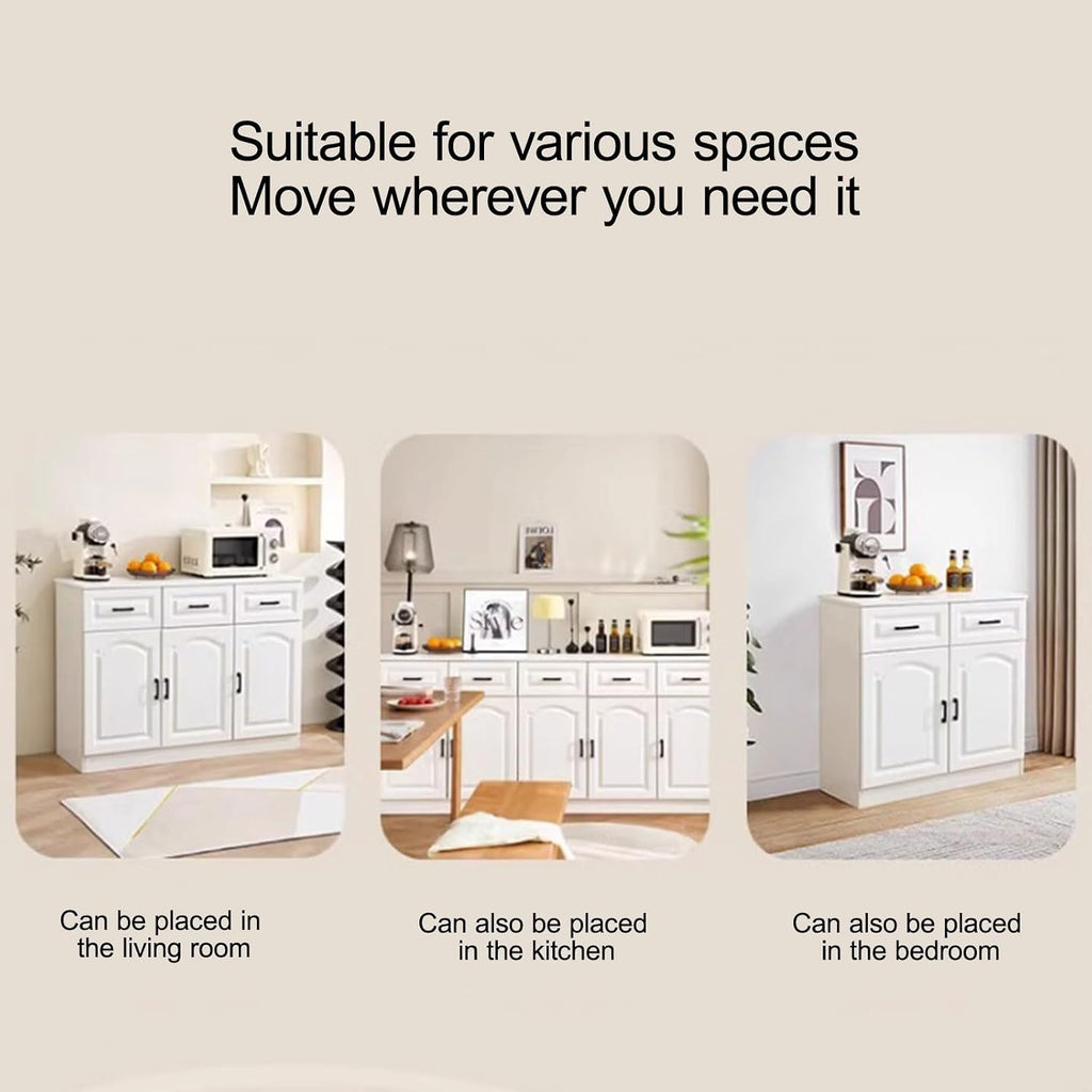 Pantry Storage Cabinet, Modern Hutch with Storage Drawers, Drawers and Adjustable Shelf, Freestanding Kitchen Cupboard, Food Pantry for Living Room, Dining Room