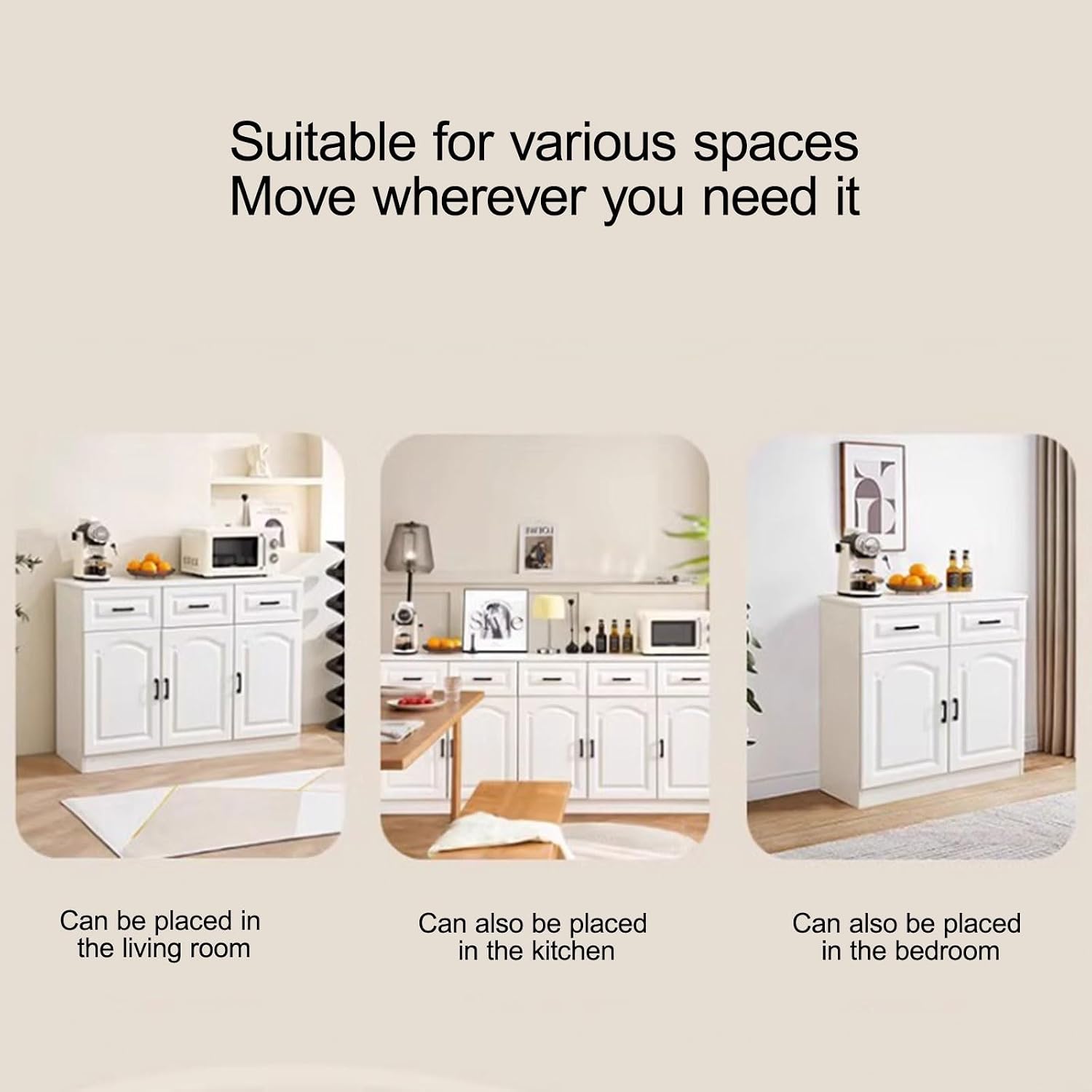 Pantry Storage Cabinet, Modern Hutch with Storage Drawers, Drawers and Adjustable Shelf, Freestanding Kitchen Cupboard, Food Pantry for Living Room, Dining Room