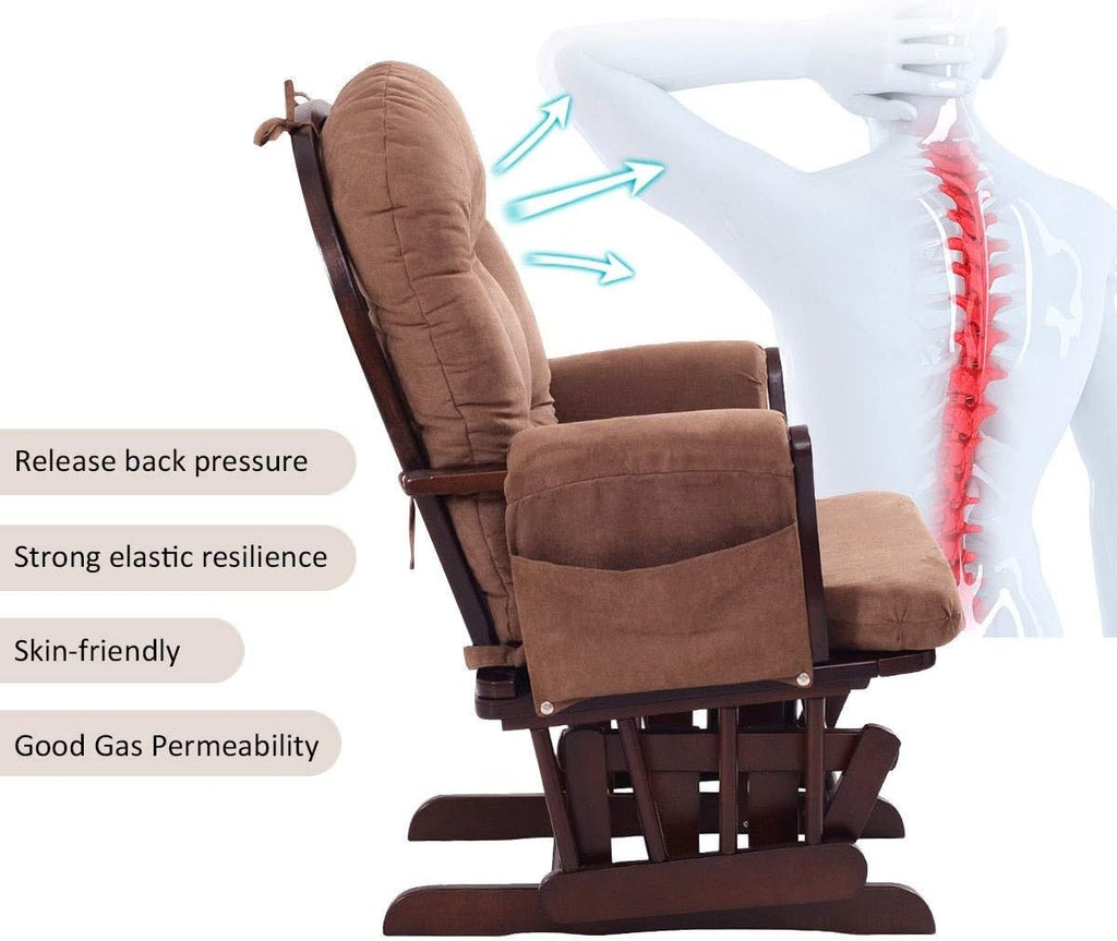 Rocking Chair with Ottoman, Brown, Traditional Style, Wooden, Adjustable Backrest, Recliner, Nursery & Living Room