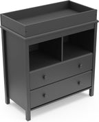 Storkcraft Alpine 2 Drawer Changing Table Chest, Gray | GREENGUARD Gold Certified, Dresser for Nursery, Changing Table with Drawers, Removable Changing Table Topper