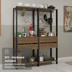 Madesa Kitchen Pantry Storage Rack with 4 Drawers 4 Shelves and 2 Hanging Rods 55" L Modular Multiuse Cabinet for Kitchen Organization - Black/Brown