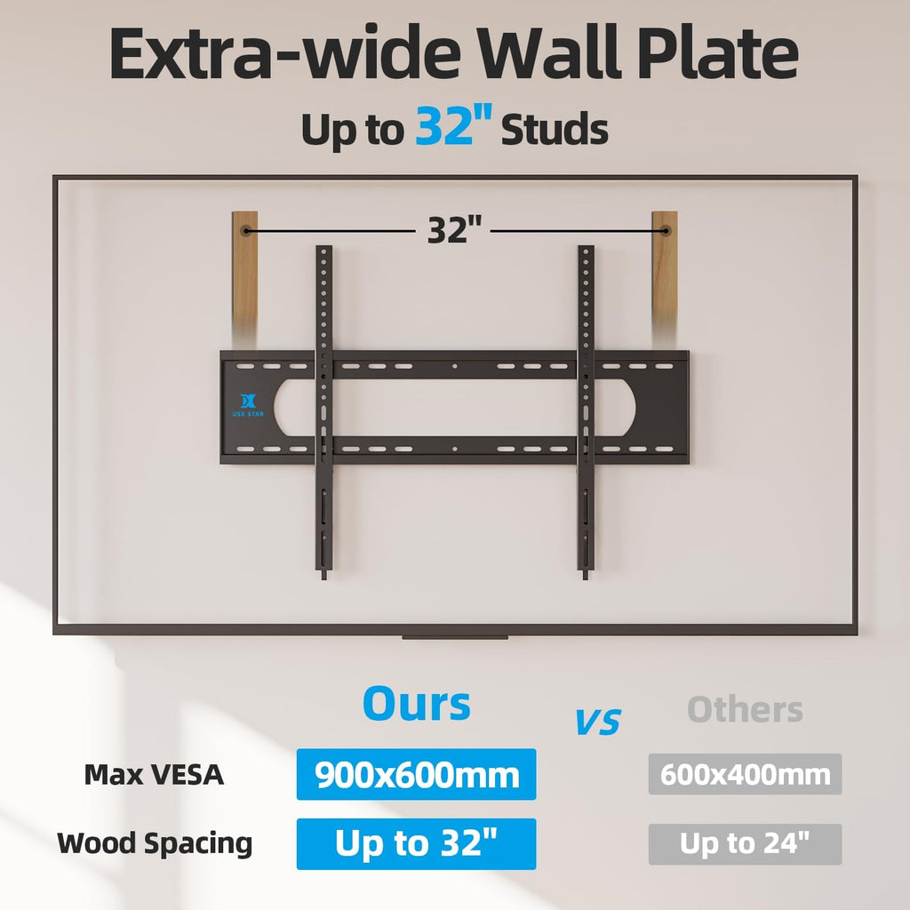 85 86 98 100 inch Heavy Duty TV Wall Mount for 55-120 inch Large TVs up to 220 LBS & 900x600mm Vesa, Ultra Slim Fixed TV Mount, Low-Profile TVS Bracket, 16" 24" 32" Wood Stud, Fit Most 65+ 75+ 120 TVs