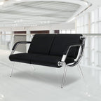 kinbor PU Leather Waiting Room Chairs - 2 Seat Guest Reception Seat Bench with Arms for Airport Hospital Office Salon, Black