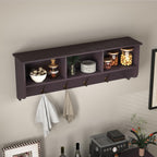 38.6inch Wall Mounted Entryway Coat Rack with Storage Shelf 4 Dual Hooks Wooden Storage Living Room Wall Cabinet with 3 Cubbies Space Saving Hanging Shelf for Hats Bags Coats (Espresso)