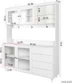 63'' Kitchen Pantry Cabinets with Microwave Shelf, Freestanding Pantry Cabinet with Doors & Countertop, Coffee Bar Hutch & Kitchen Hutch Storage Cabinet with Drawers for Dining Room (White)