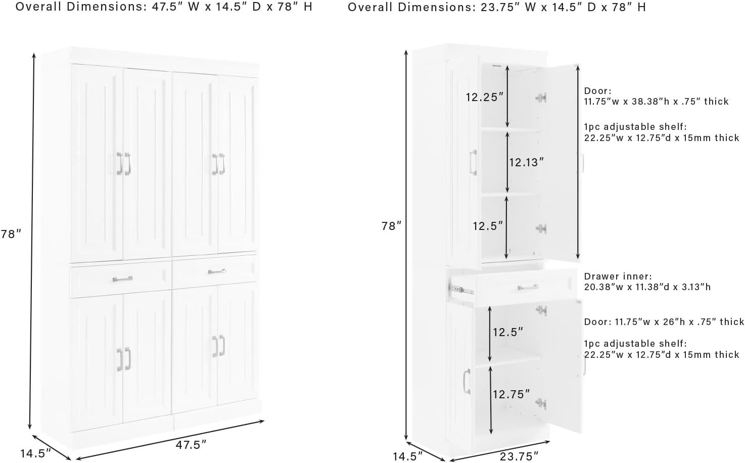 Crosley Furniture Stanton 2-Piece Pantry Storage Cabinet Set with Shelves, Kitchen, Dining, or Laundry Room, Coffee