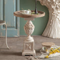 Vintage Round Side Table with Carved Pedestal, Rustic Accent End Table for Living Room, Balcony or Entryway Decor