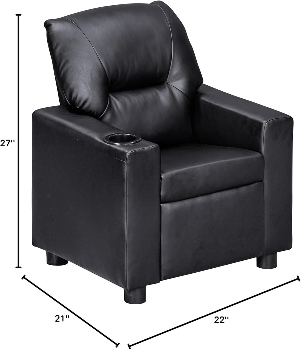 Olive & Opie Oakley Kids/Toddler Push Back Recliner Chair, Lounge Sofa for Boys & Girls Ages 3 and Up, Soft Upholstery,Vegan Leather Onyx