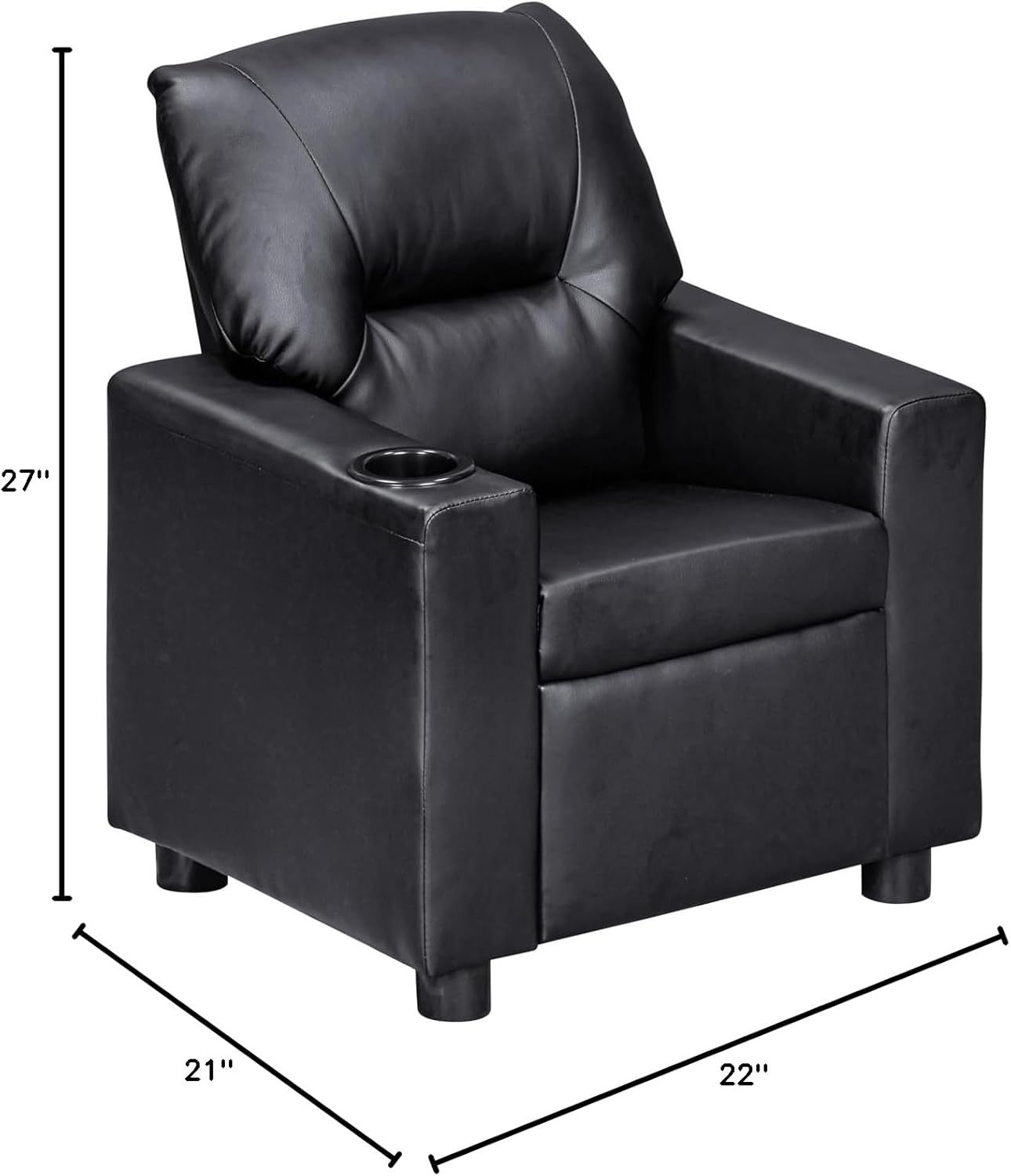 Olive & Opie Oakley Kids/Toddler Push Back Recliner Chair, Lounge Sofa for Boys & Girls Ages 3 and Up, Soft Upholstery,Vegan Leather Onyx