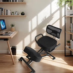 Ergonomic Height Adjustable Breathable Kneeling Chair Back Support Kneeling Chair with Leather Cushion Comfortable Mesh Backrest, Spine Alignment Support