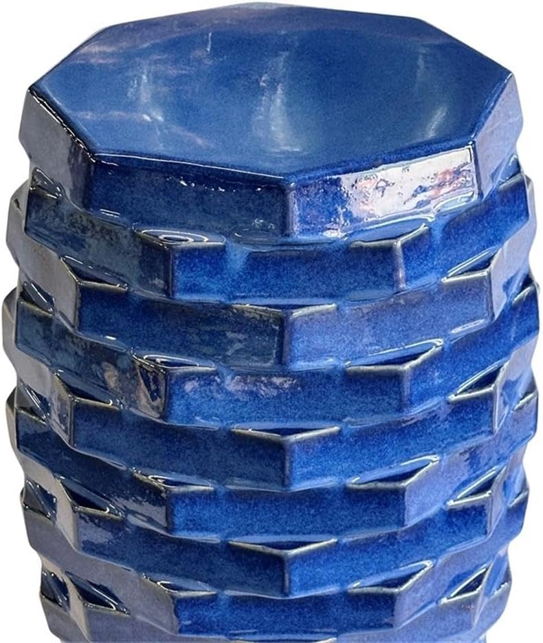 Pemberly Row Contemporary Accent Table, Handmade Ceramic Construction, Blue Finish, 13.8 x 13.8 x 17.9 in, Hand-Painted, Indoor/Outdoor Use, Global-Inspired Design for Living Room, Patio, or Bedroom