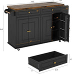 ComfyCorner 58" Rolling Kitchen Island with Storage, Island Table for Kitchen with Power Outlet, Multi-level Kitchen Islands on Wheels, Mobile Bar Cart with Spice Rack, Towel Rack, Knife Holder, Black