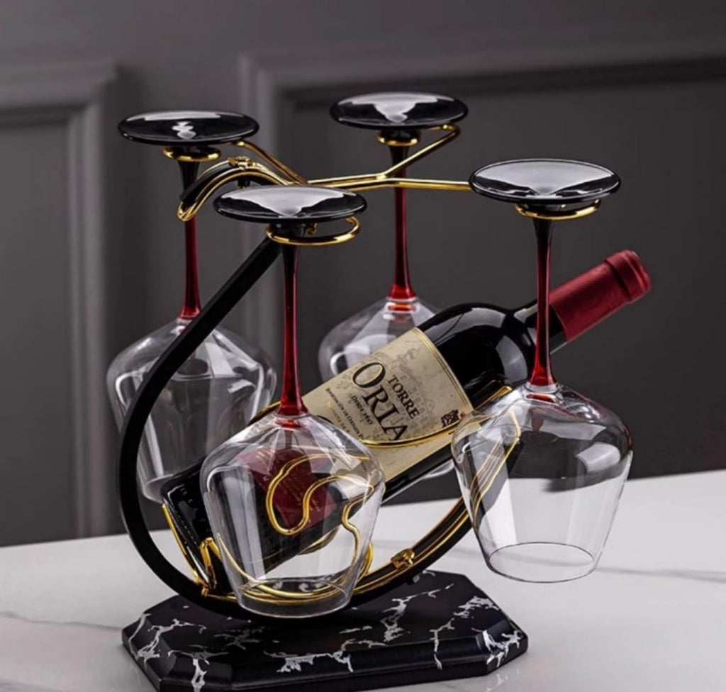 Wine Glass Holder Home Tabletop Wine Glass Holder Vertical Wine Glass Display Rack Inverted Wine Bottle Holder 1 Bottles 4 Wine Glasses High-end Wine Rack