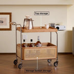 Wood Mobile Side Table with Wheels 2-Layer Storage Rolling Coffee Table End Table for Living Room Boudoir Small Spaces All Occasion(Brown)