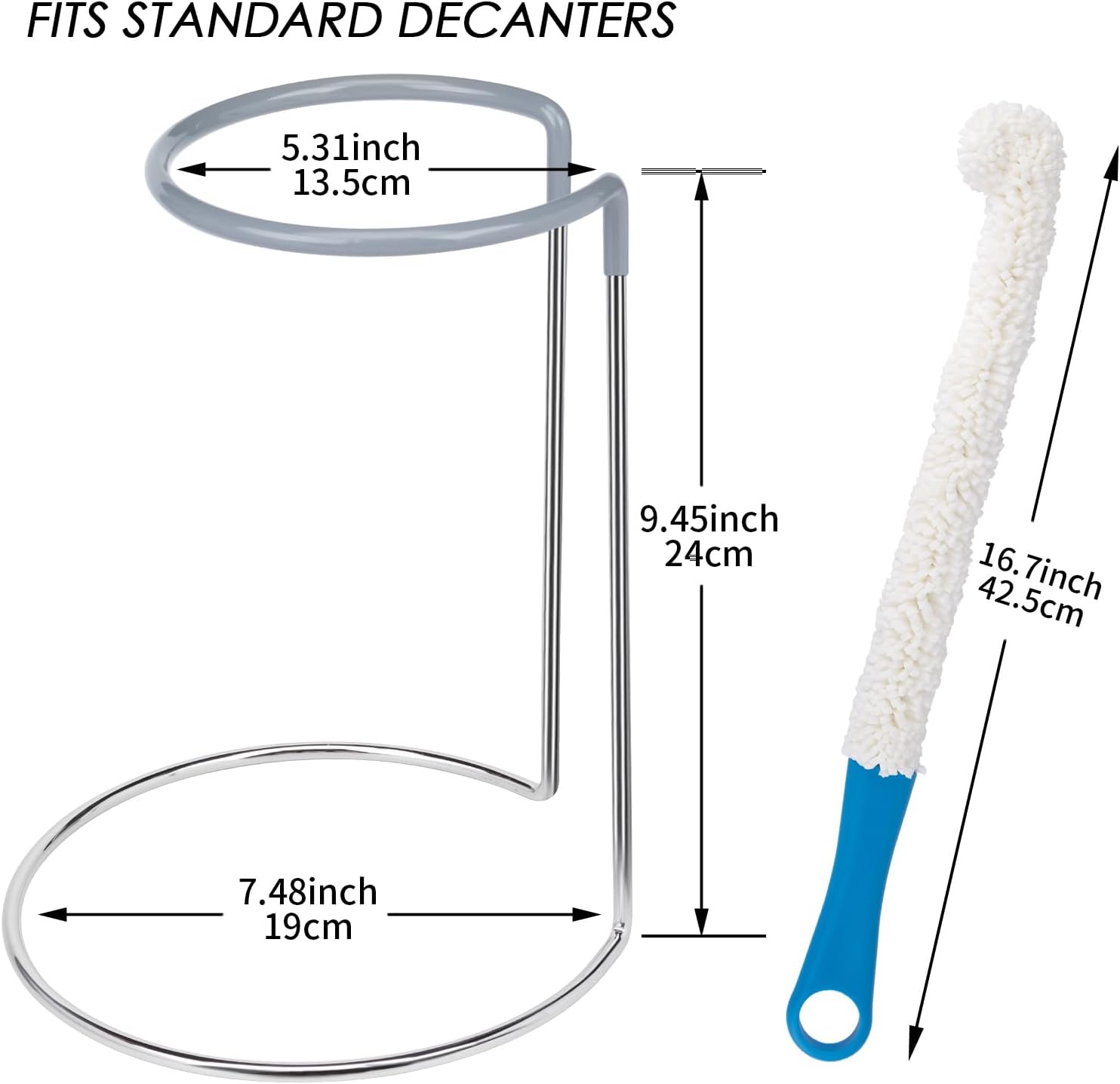 Wine Decanter Drying Stand with Rubber Coated Top to Prevent Scratches, Wine Decanter Drying Rack for Standard and Large Wine Decanters, Wine Decanter NOT Included, (with Cleaning Brush)