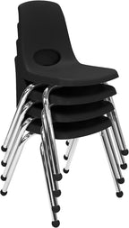 FDP 16" School Stack Chair, Stacking Student Seat with Chromed Steel Legs and Ball Glides for in-Home Learning or Classroom - Black (4-Pack), 10382-BK