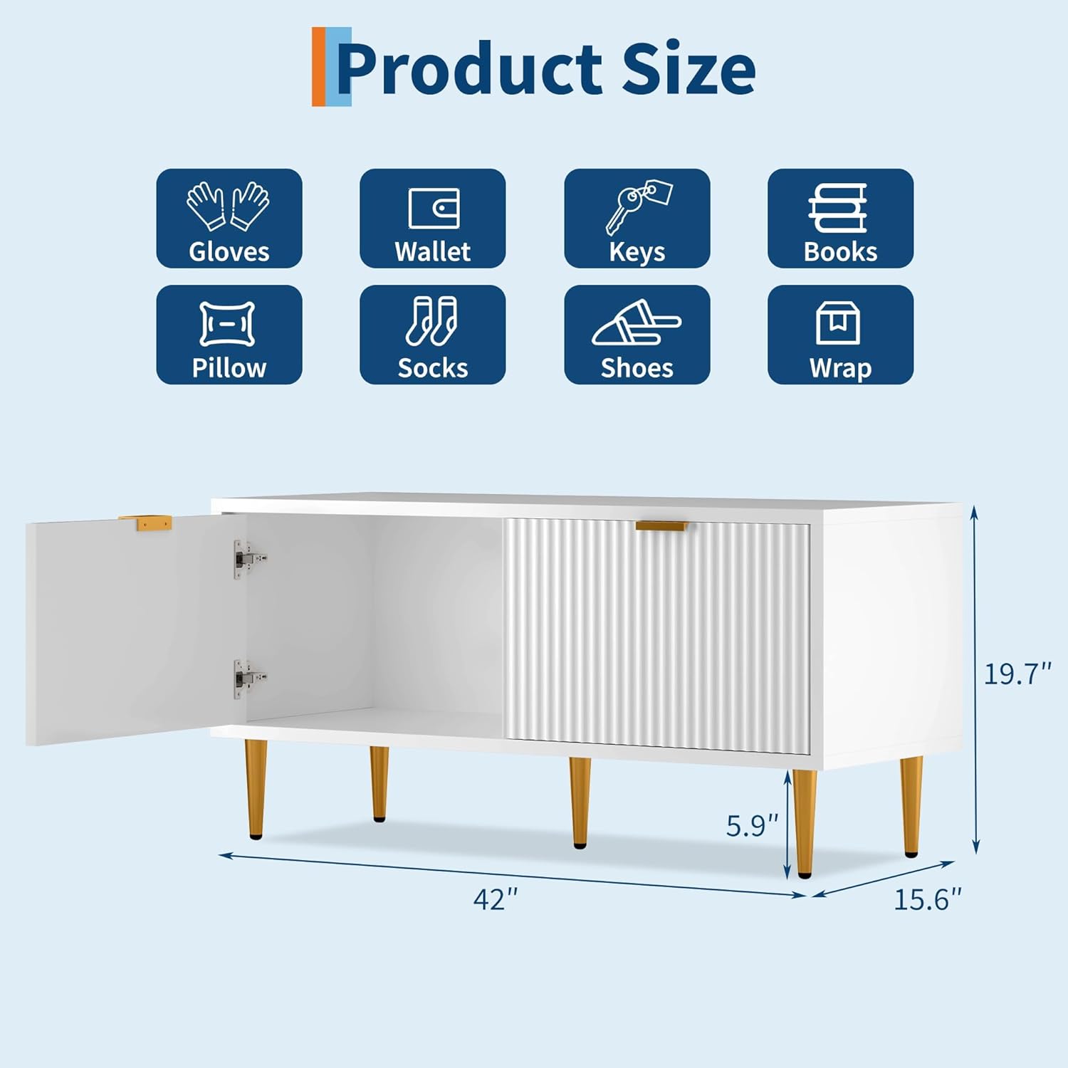 IDEALHOUSE Shoe Storage Bench, 42" Wooden Storage Chest, Loads 300 lb, Easy Assembly, Storage Ottoman Bench for Entryway Bedroom Living Room, White