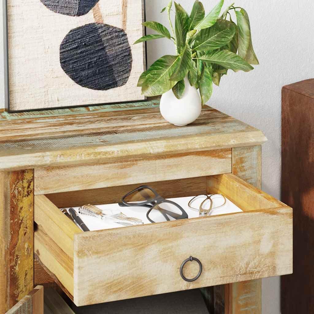Antique Reclaimed Wood End Table with 1 Drawer and 1 Door, Rustic Nightstand for Living Room or Bedroom, Handmade Storage Cabinet with Vintage Style