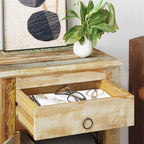 Antique Reclaimed Wood End Table with 1 Drawer and 1 Door, Rustic Nightstand for Living Room or Bedroom, Handmade Storage Cabinet with Vintage Style