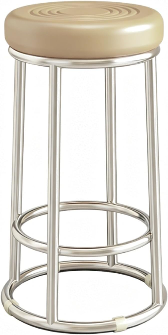 Stainless Steel Round Bar Stool, Backless Counter Stools, Office Three-Ring High Chair, for Pub Coffee Home Dinning Kitchen Island(Khaki,63cm)