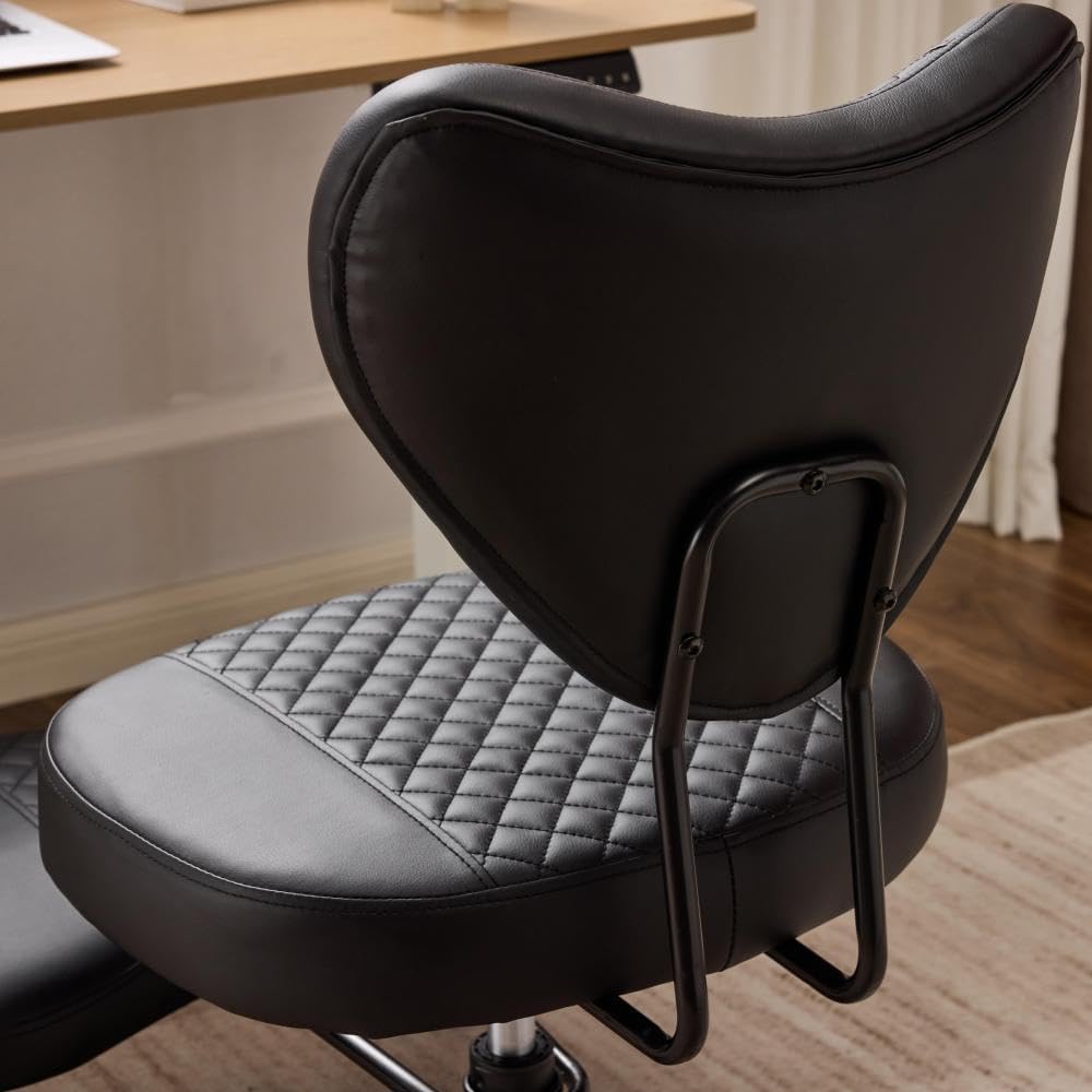 Upgraded Ergonomic Cross Legged Swivel Chair, Adjustable Height and PU Leather, Meditation& ADHA Chair with Back Support, Home and Office,Yoga Chair, Black