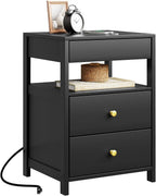 SoBuy Black Nightstand with Charging Station | Bedside Table with 2 Drawers, USB & Type-C Ports, Storage Side Table for Bedroom, Dorm Room, Black, FBT173-SCH