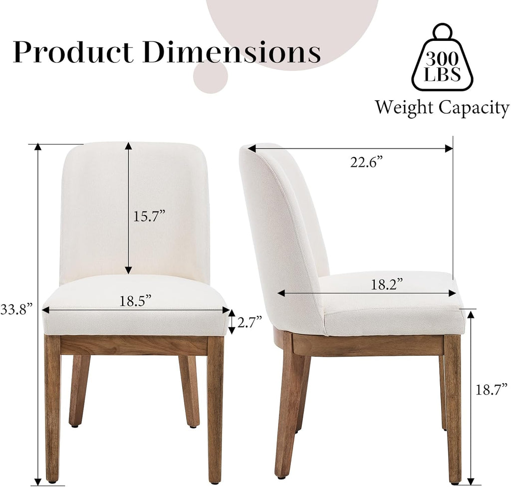 Upholstered Dining Chairs Set of 4, Linen Fabric Living Room Chairs Mid Century Modern Armless Kitchen Chairs with Backrest and Wood Legs for Kitchen Dining Room Restaurant, Cream