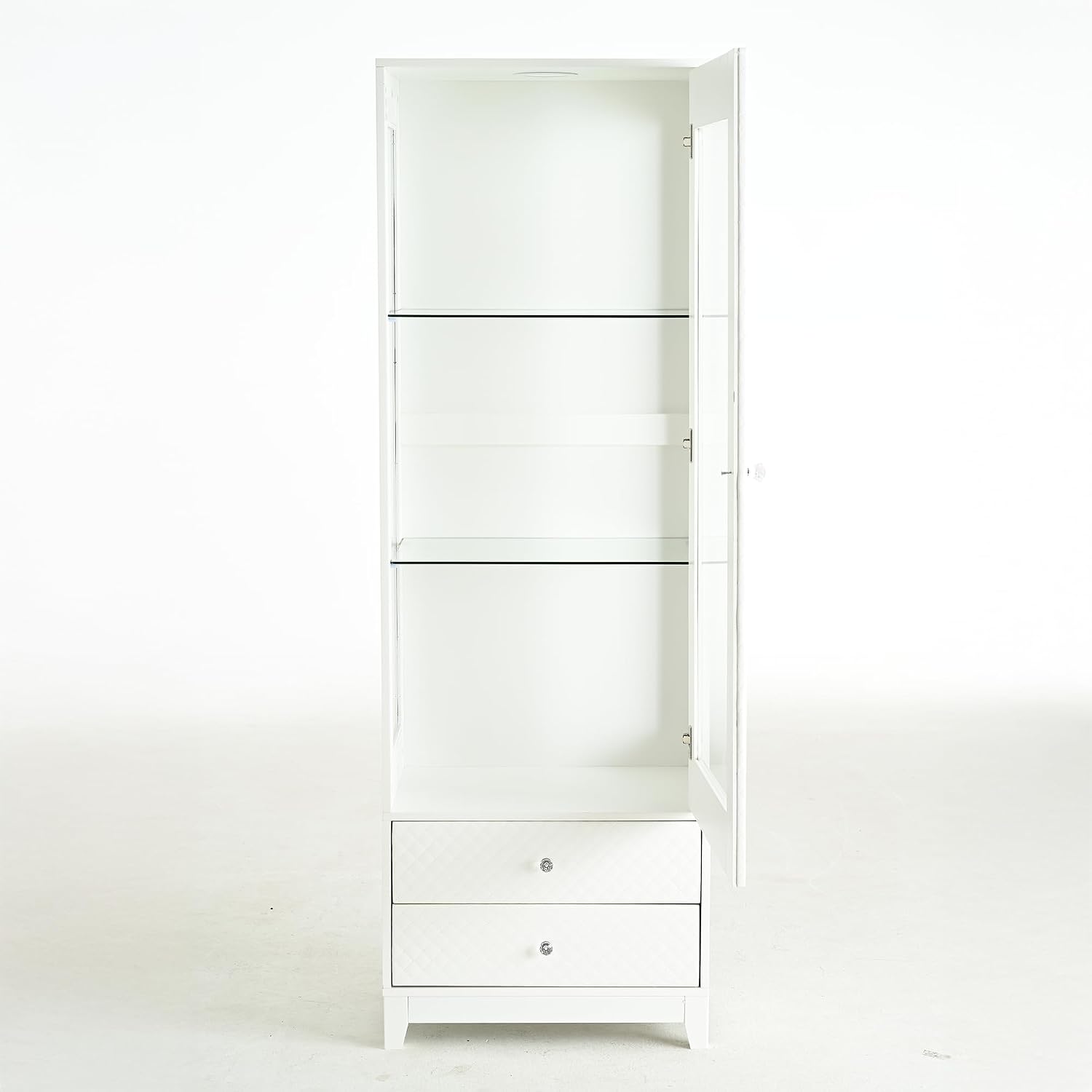 roomfitters 71'' Display Cabinet with Glass Door, Freestanding Pantry Storage Cabinet with Adjustable Shelves for Dining, White