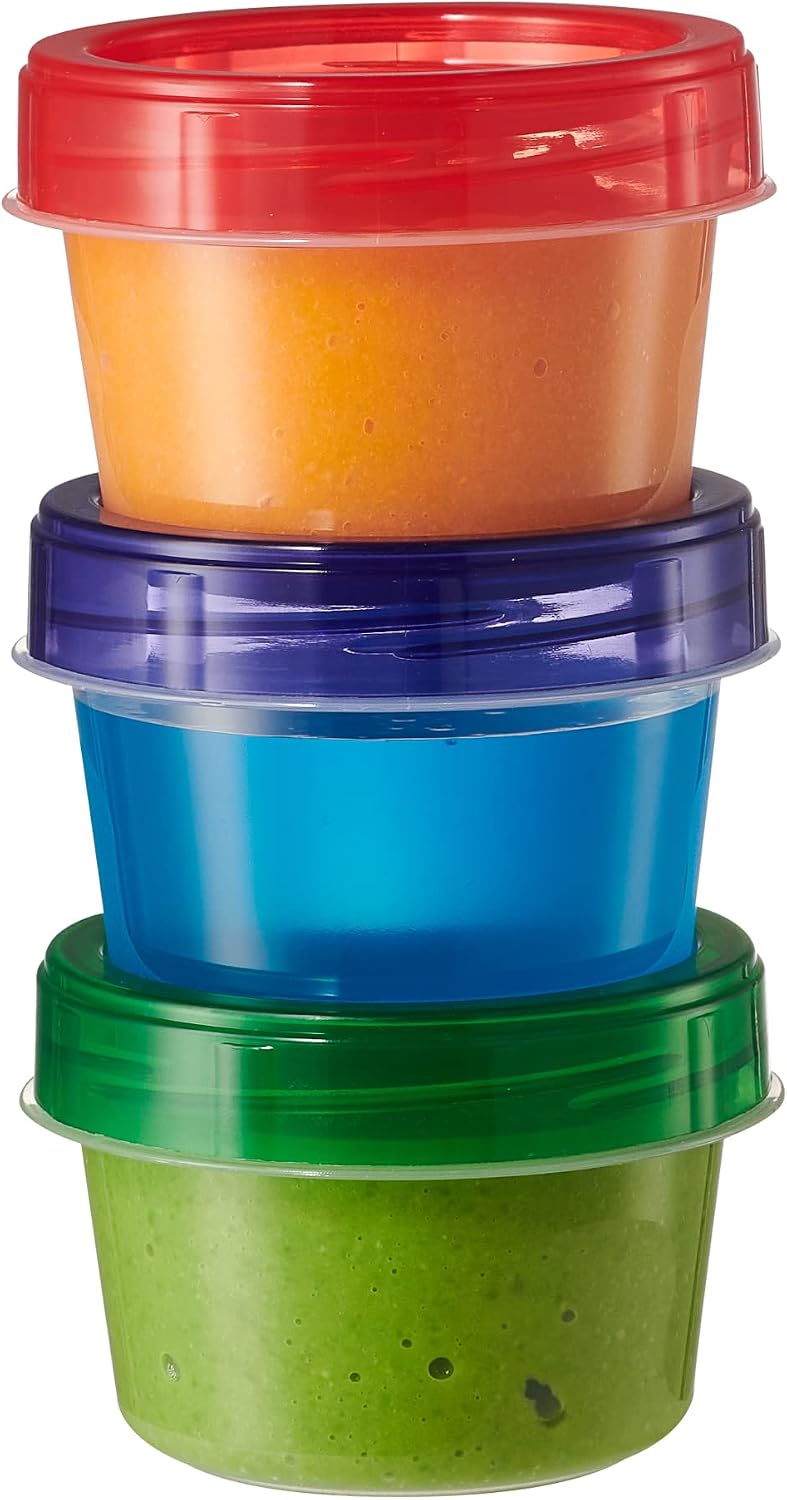 ELEGANT DISPOSABLES Baby Food Storage Containers 4 oz Food Storage Jars with Color Twist Lids Plastic Freezer Storage Pack of 24
