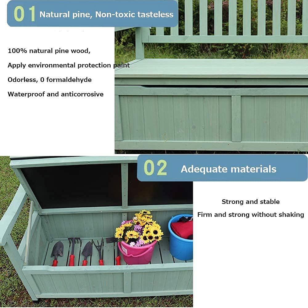 Terrace Park Benches Outdoor Storage Bench, Weatherproof Solid Wood Bench, Double Courtyard Bench with Backrest and Armrests, for Storing Gardening Tools/Outdoor Supplies,