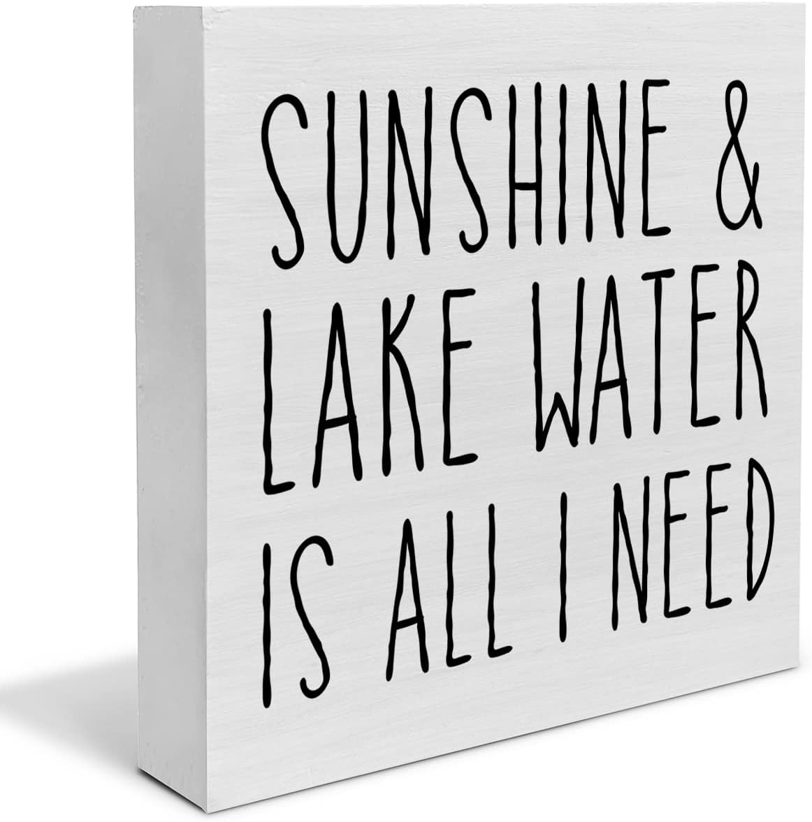 Country Lake Themed Wood Box Sign Decor Desk Sign Sunshine and Lake Water is All I Need Wooden Box Block Sign Summer Rustic Home Shelf Wall Decoration