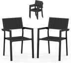Ciokea Aluminum Patio Dining Chairs Set of 2, Outdoor Stackable Chairs with Wide Seat, All-Weather HDPS Oversized Porch Chair for Backyard, Poolside, Lawn & Garden, Deck | 2-Piece, Black