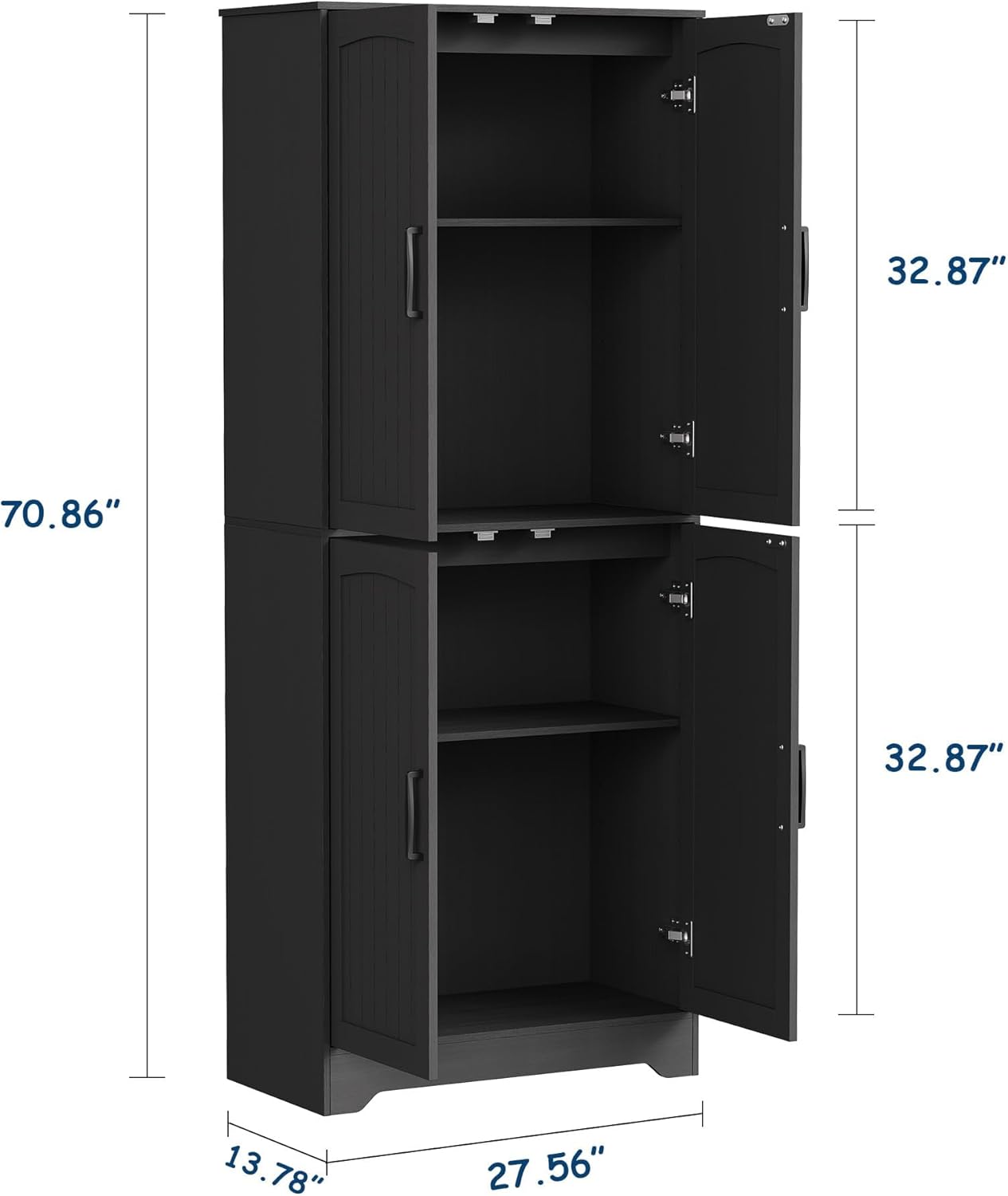 Farmhouse Pantry Cabinet, 71" Tall Wood Kitchen Storage Cabinet with 4 Doors & Adjustable Shelves, Large Freestanding Food Pantry Cupboard with Anti-Tip Kit for Kitchen, Dining Room, Living Room