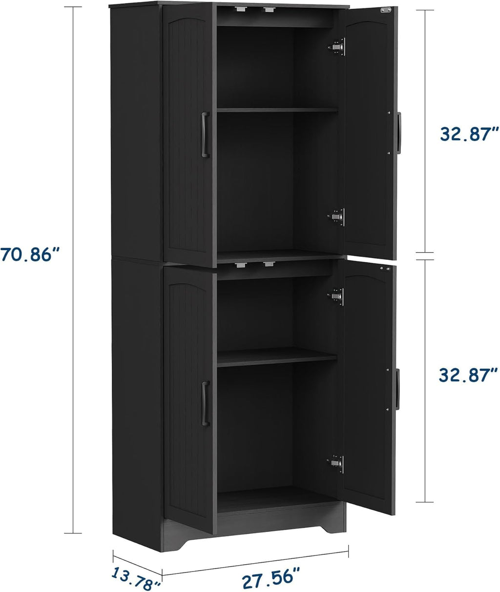 Takywep 71" Tall Storage Cabinet, Wood Pantry with Doors and Shelves for Dining Room, Large Kitchen Pantry Storage Cabinet and Food Pantry Cabinet with Adjustable Shelves, Black