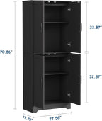 Takywep 71" Tall Storage Cabinet, Wood Pantry with Doors and Shelves for Dining Room, Large Kitchen Pantry Storage Cabinet and Food Pantry Cabinet with Adjustable Shelves, Black