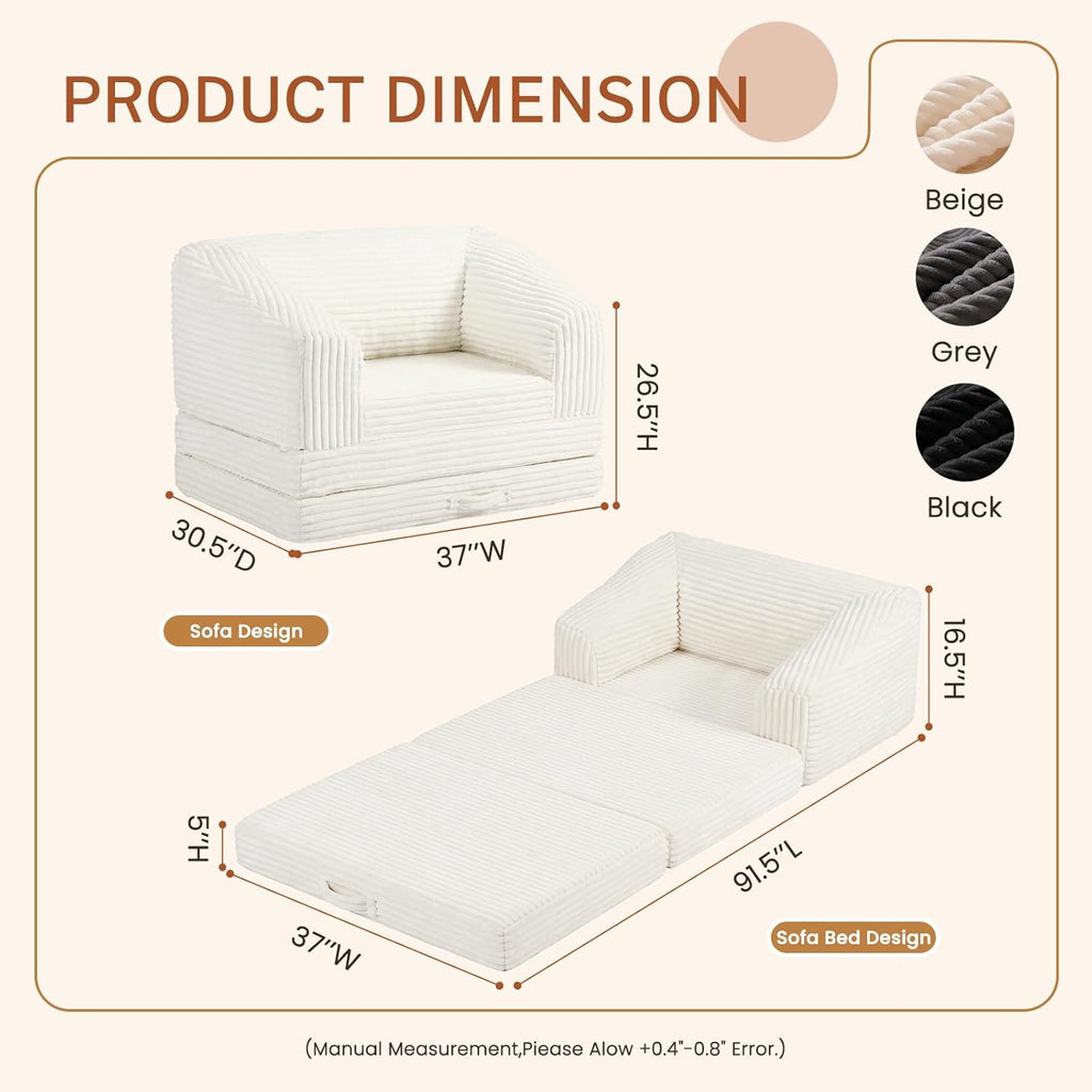 Convertible Boneless Couch Sleeper Sofa Bed, Folding Oversized Bean Bag Couch, Comfy Sofa Chairs for Adults with Filling, Single, Beige