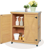 31" Weatherproof Small Storage Cabinet, Storage Cabinets with X-Shape Sturdy Design, Tool Cabinet with Magnetic Door for Patio and Garage, Light Brown
